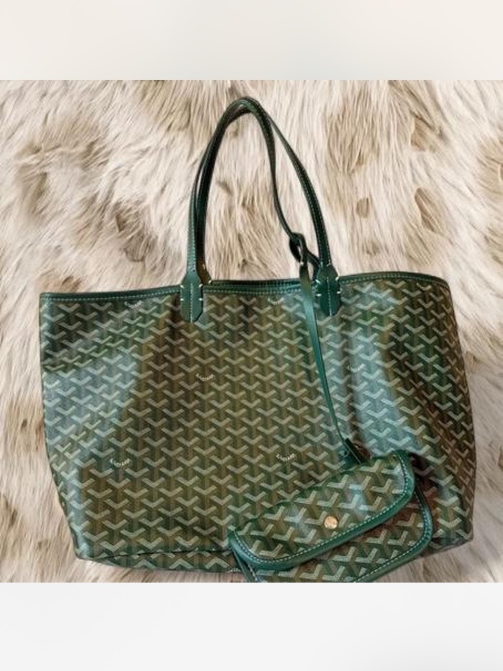 Zara Green Patterned Tote with Matching Pouch